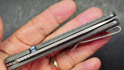 Maxace Beetle 2 Titanium & Silver Twill Carbon Fiber Handle M398 Blade