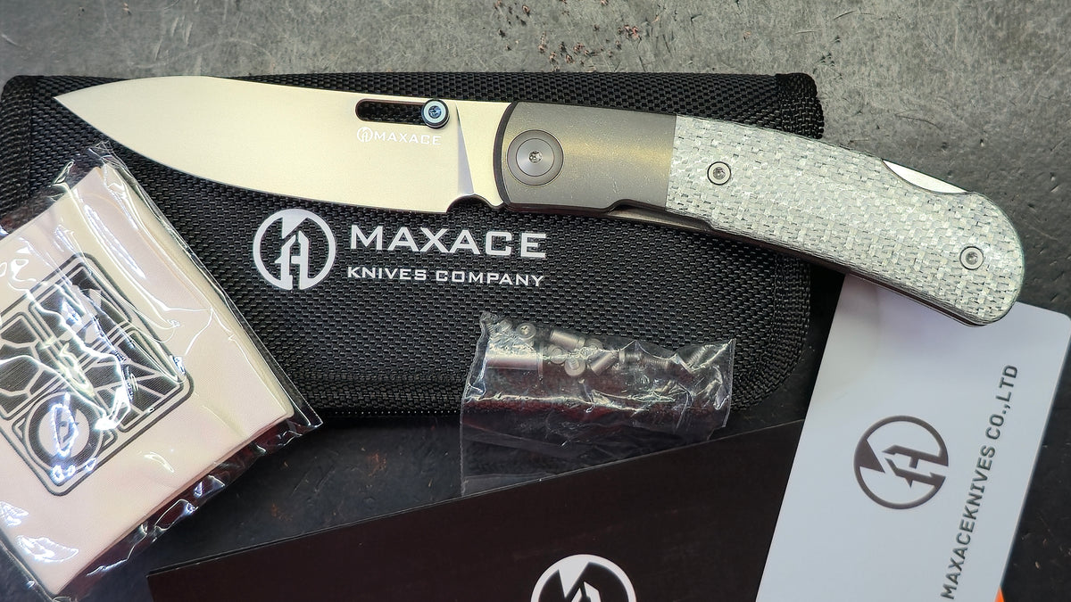 Maxace Beetle 2 Titanium & Silver Twill Carbon Fiber Handle M398 Blade