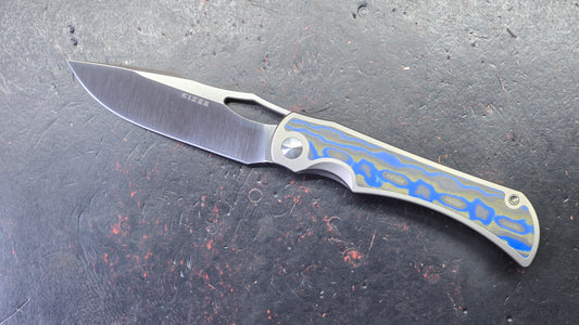 Kizer Allure Silver/Blue Titanium/Vortex Micarta Handle S45VN Satin Blade