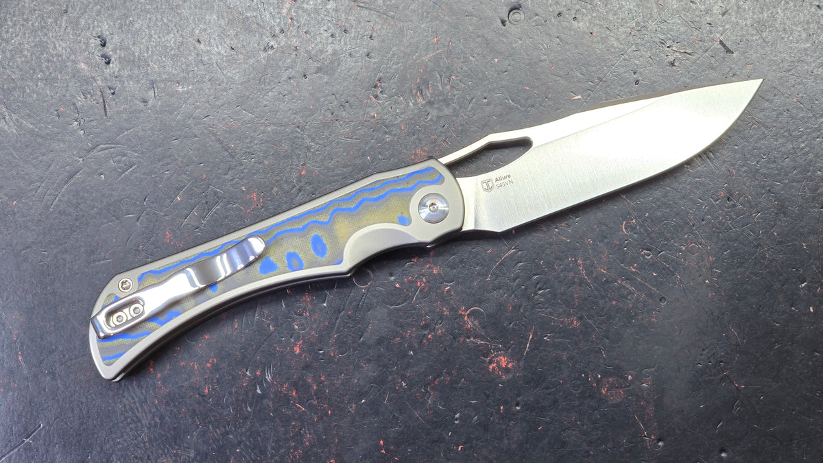 Kizer Allure Silver/Blue Titanium/Vortex Micarta Handle S45VN Satin Blade