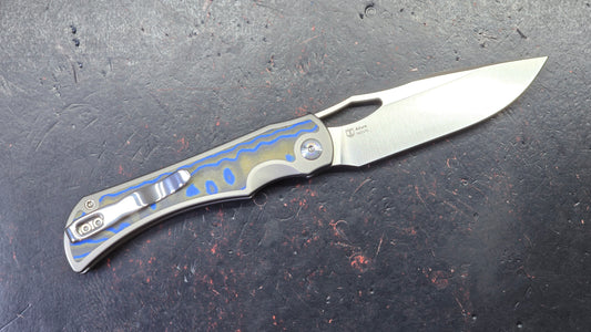 Kizer Allure Silver/Blue Titanium/Vortex Micarta Handle S45VN Satin Blade