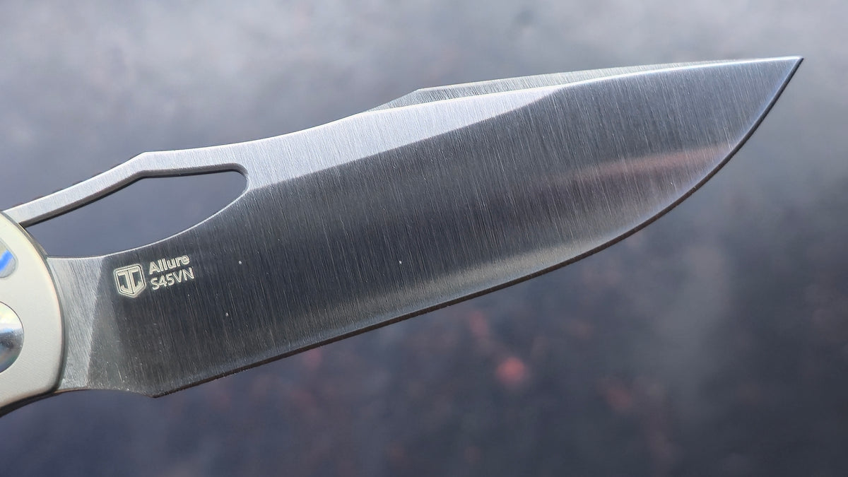 Kizer Allure Silver/Blue Titanium/Vortex Micarta Handle S45VN Satin Blade