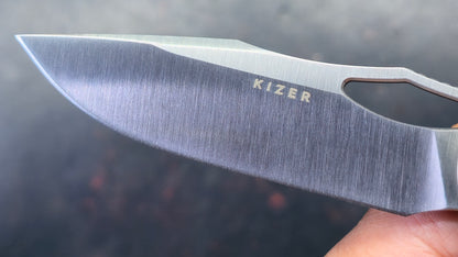 Kizer Allure Silver/Blue Titanium/Vortex Micarta Handle S45VN Satin Blade
