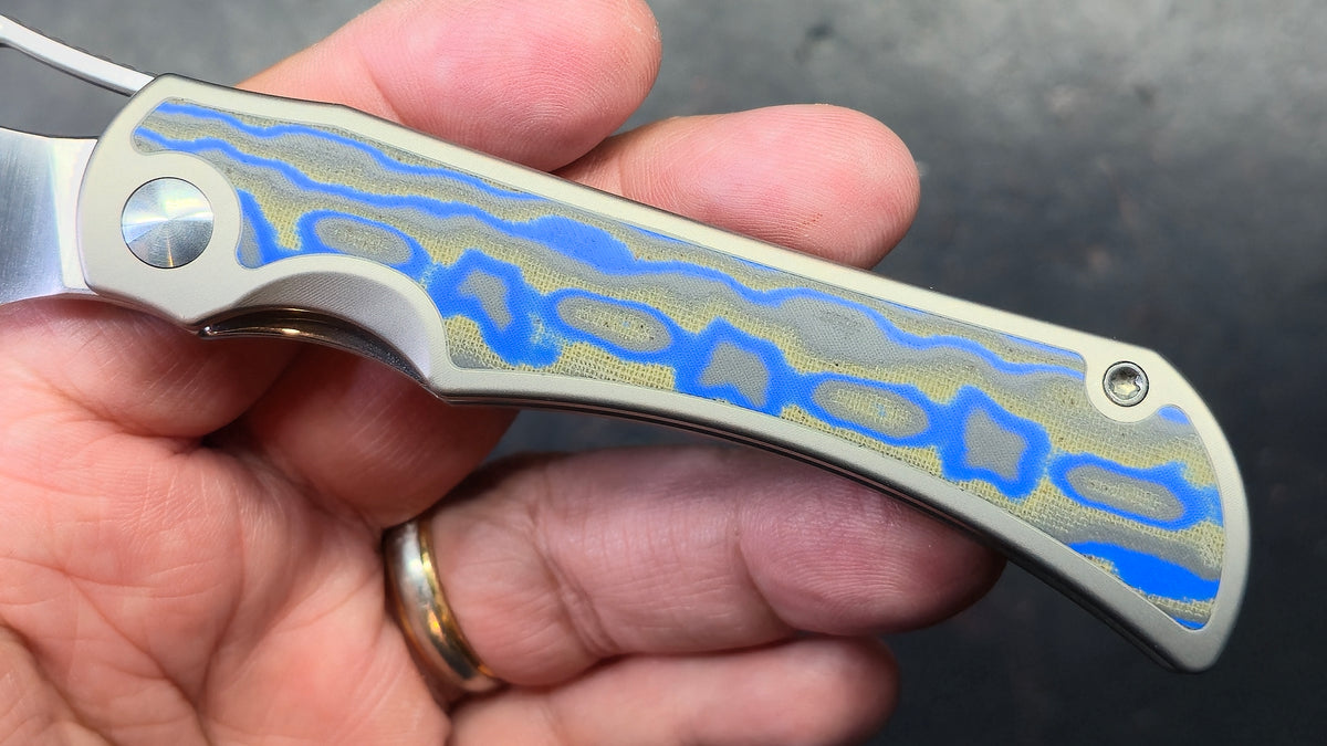 Kizer Allure Silver/Blue Titanium/Vortex Micarta Handle S45VN Satin Blade