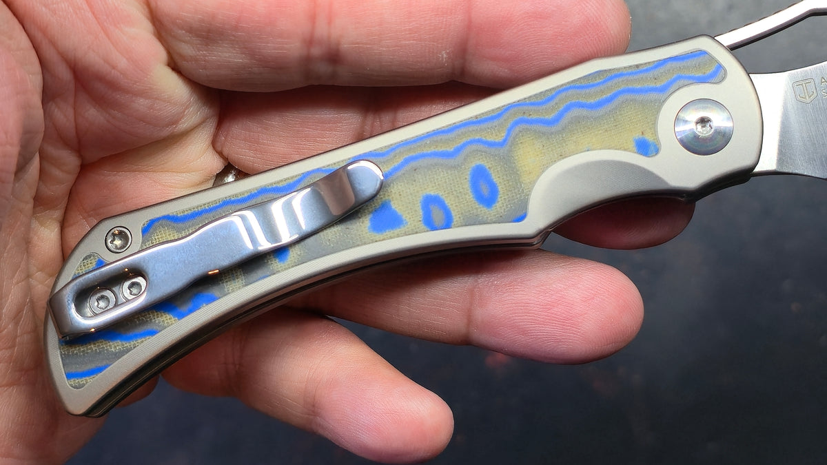 Kizer Allure Silver/Blue Titanium/Vortex Micarta Handle S45VN Satin Blade