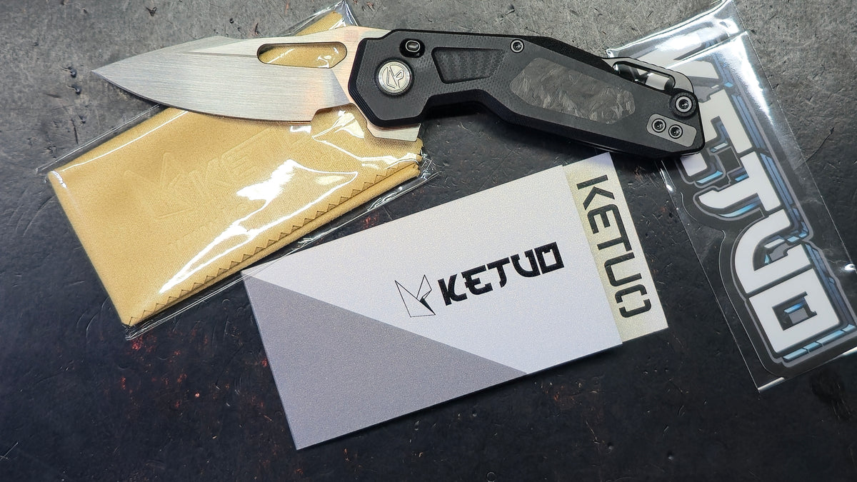 Ketuo Mini Griffin Button Liner Lock G10/CF Handle 14c28n Blade