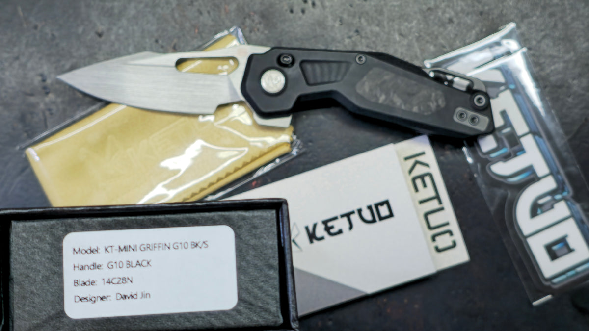 Ketuo Mini Griffin Button Liner Lock G10/CF Handle 14c28n Blade