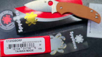 Spyderco Sage 5 Burnt Orange G10 Handle CPM REX 121 Blade