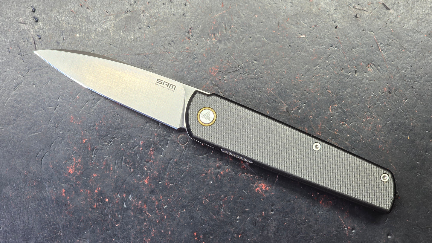 SRM Qrick SRM408LKB Linerlock Black G10/Carbon Fiber Handle 14C28N Blade
