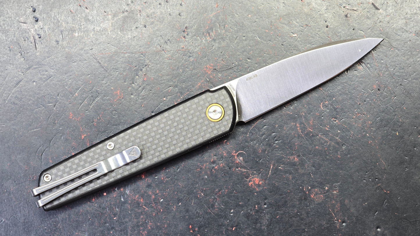 SRM Qrick SRM408LKB Linerlock Black G10/Carbon Fiber Handle 14C28N Blade