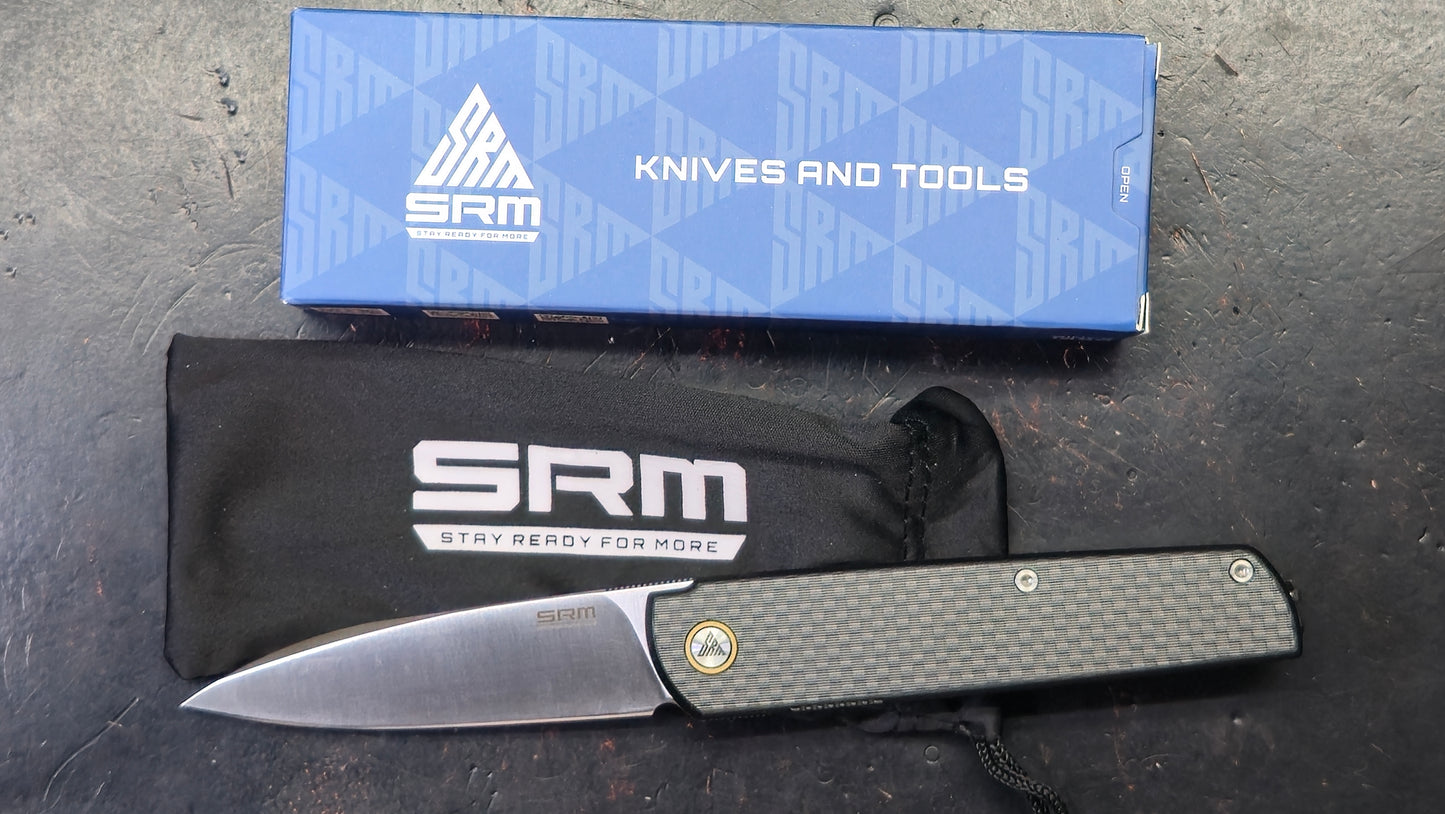 SRM Qrick SRM408LKB Linerlock Black G10/Carbon Fiber Handle 14C28N Blade