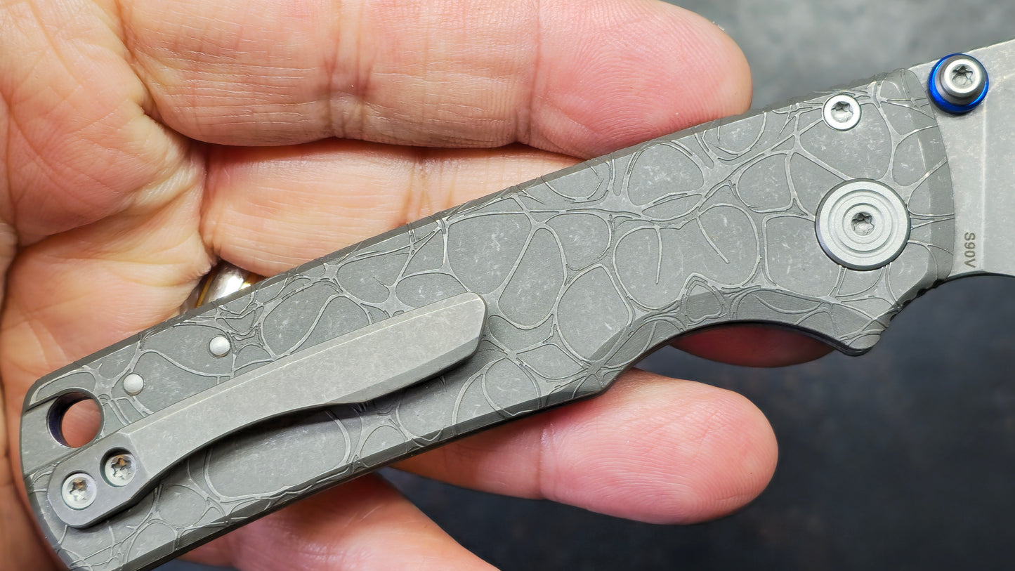 Vosteed Porcupine TiSlim Acid Wash Gray Titanium Handle S90V Acid Wash/Stonewash