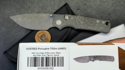 Vosteed Porcupine TiSlim Acid Wash Gray Titanium Handle S90V Acid Wash/Stonewash