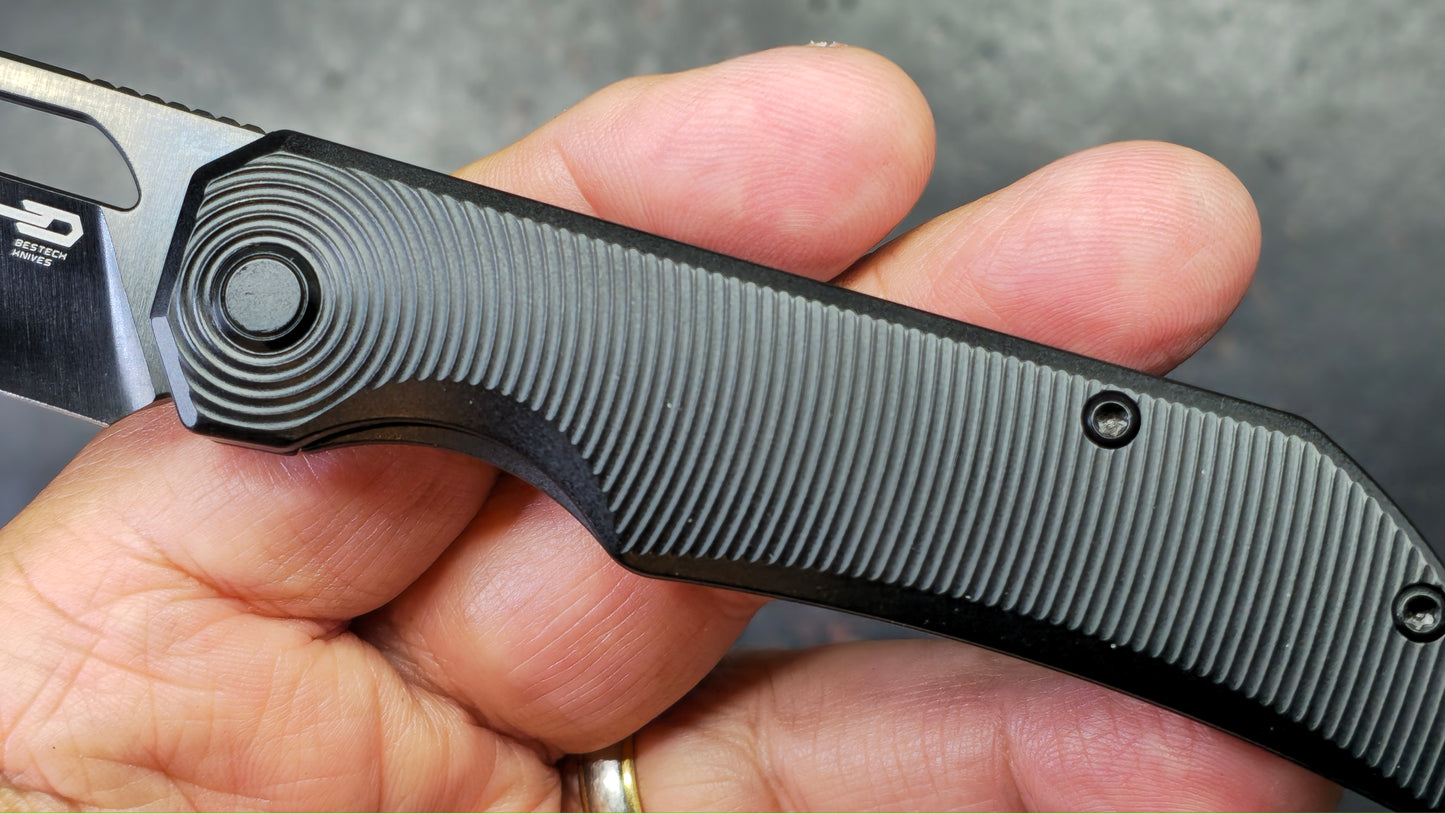 Bestech Mini Taipan Black Titanium Handle M-Cut Satin/Black DLC Blade
