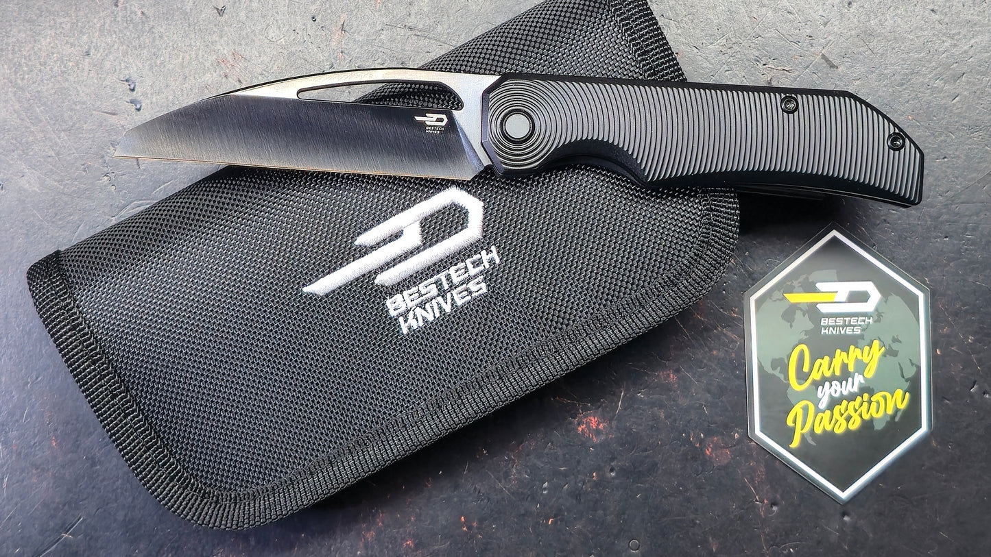 Bestech Mini Taipan Black Titanium Handle M-Cut Satin/Black DLC Blade