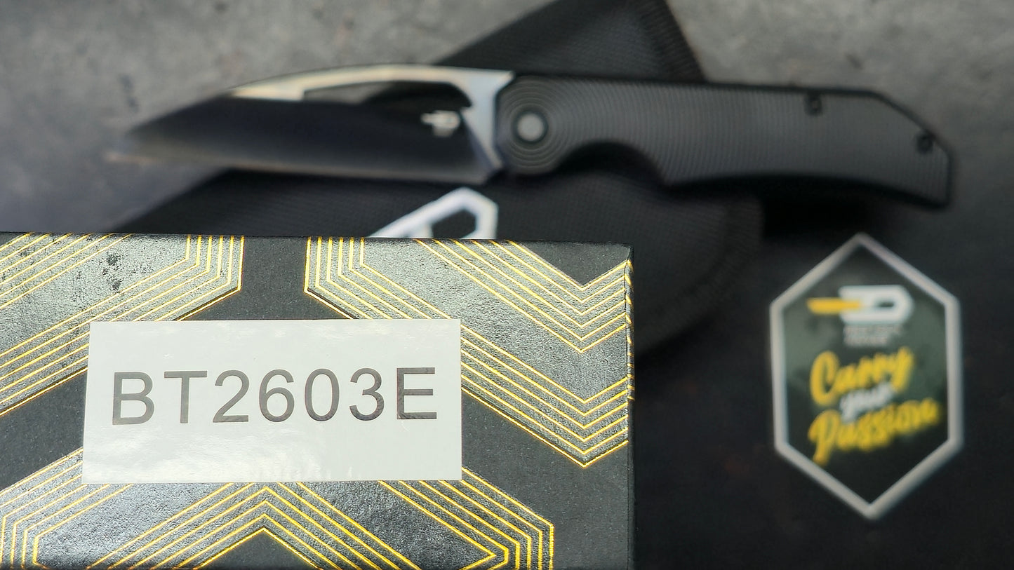 Bestech Mini Taipan Black Titanium Handle M-Cut Satin/Black DLC Blade