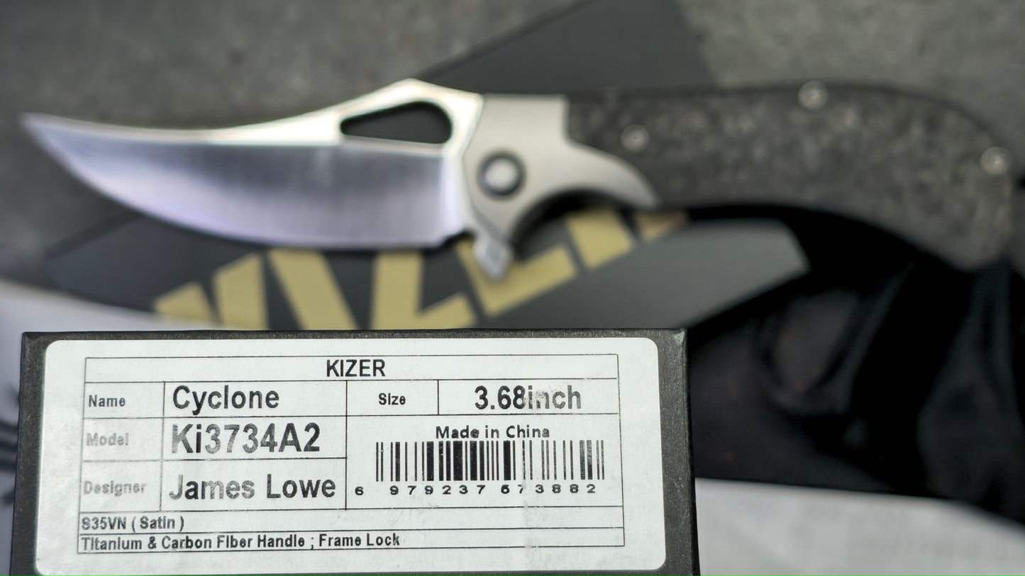 Kizer Cyclone Dark Gray Titanium/Carbon Fiber Handle S35VN Blade