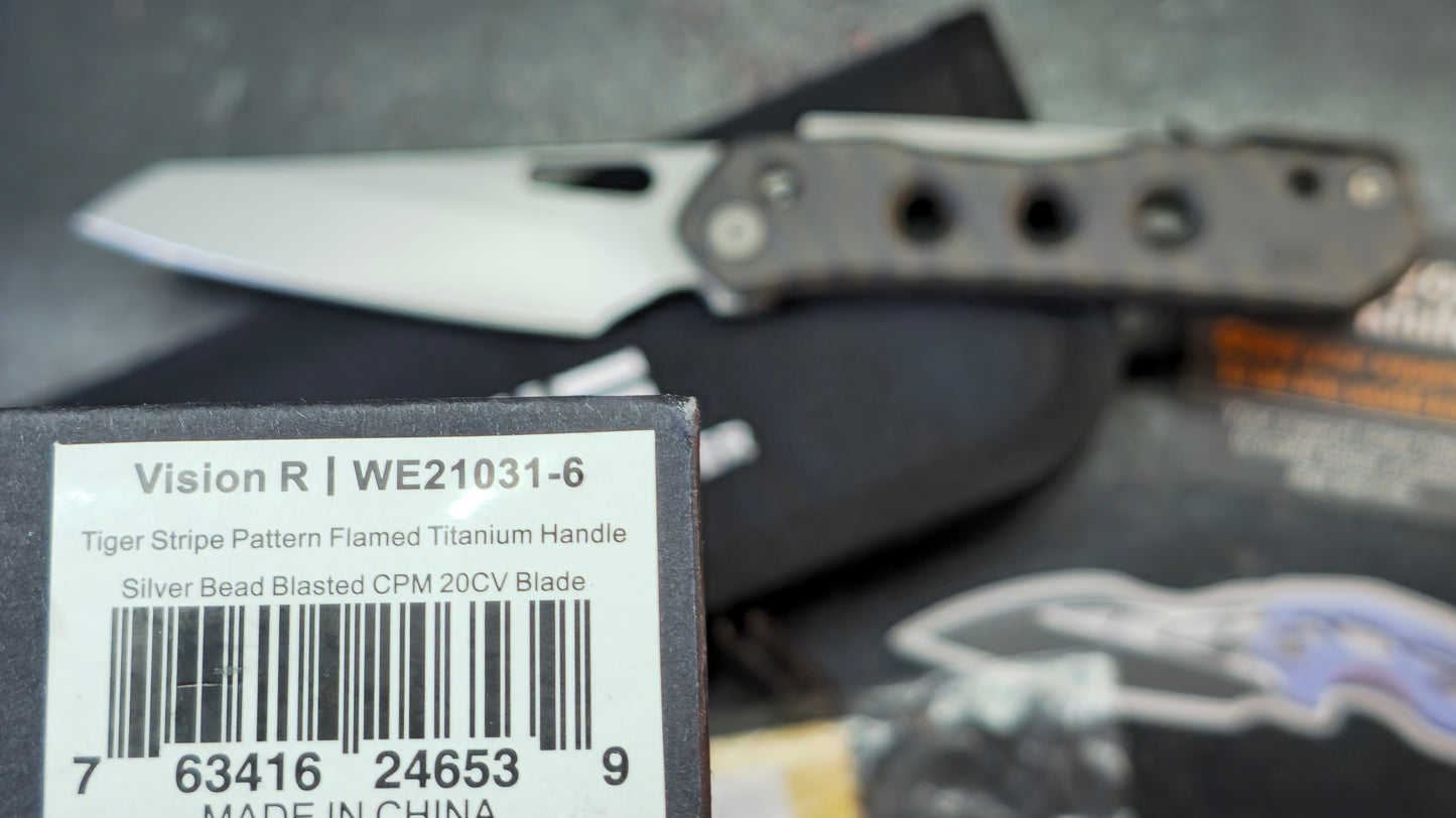 WE Vision R Tiger Stripe Titanium Handle CPM 20CV Blade