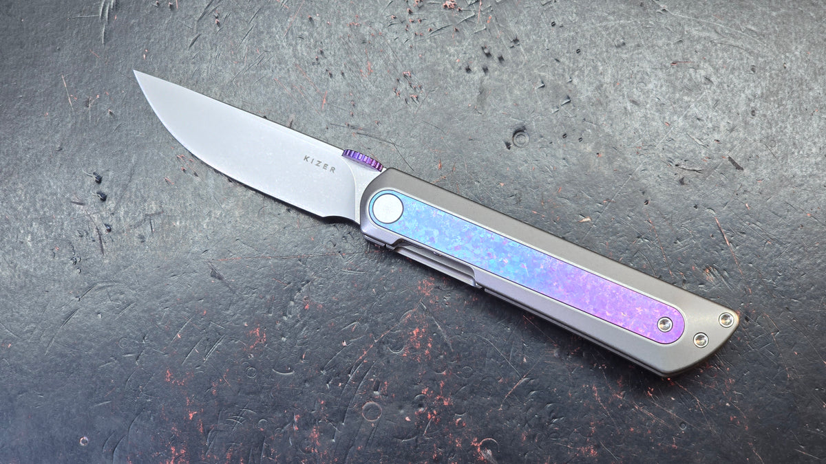 Kizer Quoll Titanium/Blue Crystallized Titanium Handle S45VN Blade
