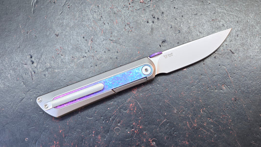 Kizer Quoll Folding Knife Titanium/Blue Crystallized Titanium Handle S45VN Blade