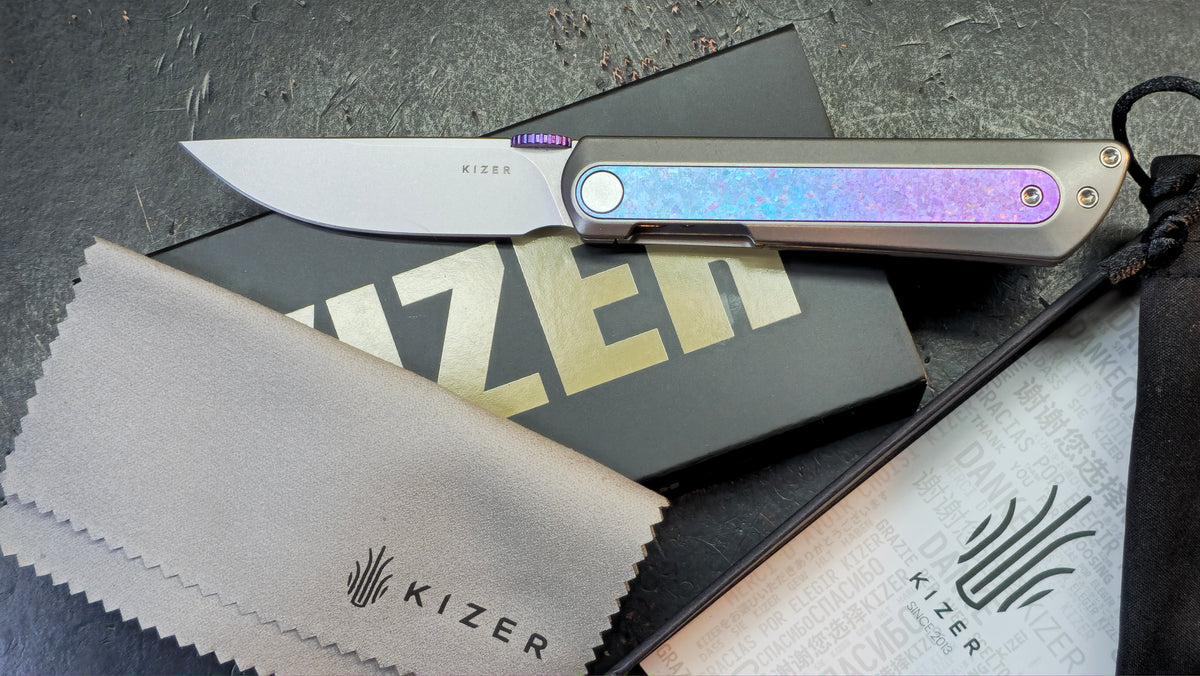 Kizer Quoll Titanium/Blue Crystallized Titanium Handle S45VN Blade