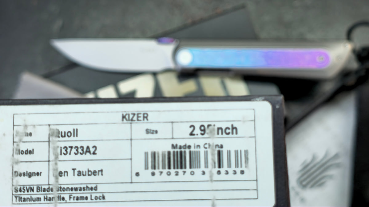 Kizer Quoll Titanium/Blue Crystallized Titanium Handle S45VN Blade