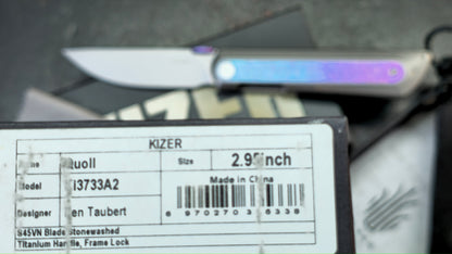 Kizer Quoll Titanium/Blue Crystallized Titanium Handle S45VN Blade