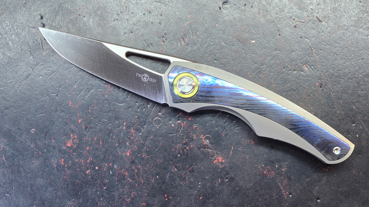 TWOSUN TS186 Titanium/Timascus Handle M390 Blade