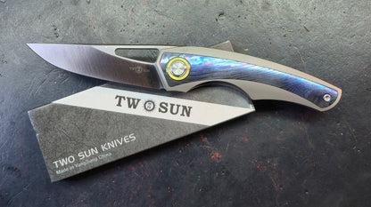 TWOSUN TS186 Titanium/Timascus Handle M390 Blade