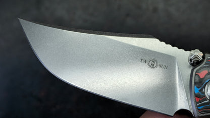 TWOSUN TS301 Titanium/Carbon Fiber/Micarta Handle M390 Blade