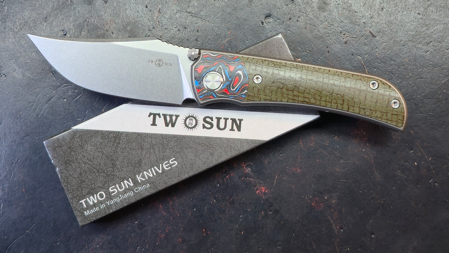 TWOSUN TS301 Titanium/Carbon Fiber/Micarta Handle M390 Blade