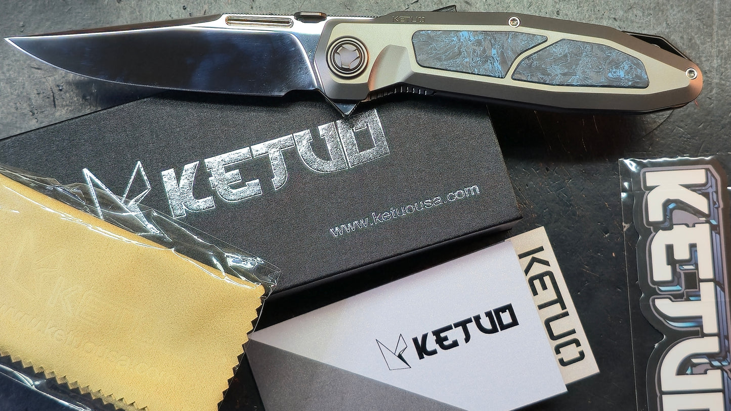 Ketuo Bratva Titanium/Carbon Fiber Handle M390 Blade (Mirror Polished)