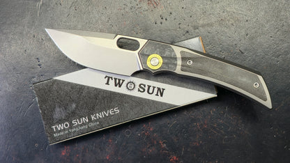 TWOSUN TS142 INTEGRAL Titanium-Carbon Fiber-Micarta Handle M390 Blade