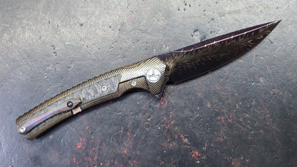 TWOSUN TS81 Titanium Carbon Fiber Handle Feather Damascus Blade