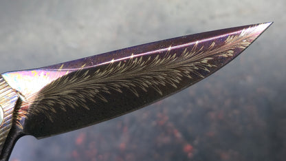 TWOSUN TS81 Titanium Carbon Fiber Handle Feather Damascus Blade