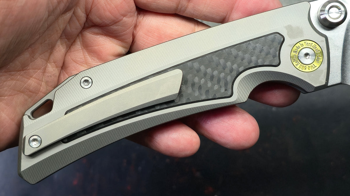 TwoSun TS596 Titanium Carbon Fiber Handle 14C28N Blade