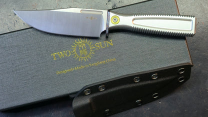 TwoSun TS647 Fixed Aluminum Handle Ti Bolster M390 Blade Kydex Belt Sheath