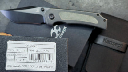 KANSEPT Fermi Titanium Green Micarta Handle CPM 20CV Blade