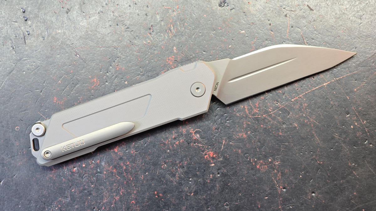 Ketuo Daedalus Button Liner Lock Gray G10 Handle 14C28N Blade