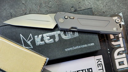 Ketuo Daedalus Button Liner Lock Gray G10 Handle 14C28N Blade