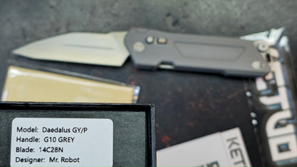 Ketuo Daedalus Button Liner Lock Gray G10 Handle 14C28N Blade
