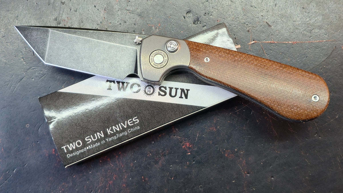 TwoSun TS175 Button Lock Titanium/Micarta Handle D2 Blade