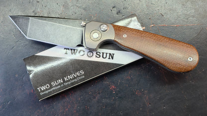 TwoSun TS175 Button Lock Titanium/Micarta Handle D2 Blade