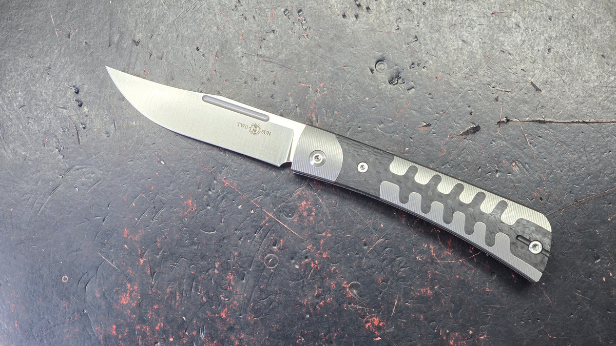 TWOSUN TS123 Slip Joint Titanium Carbon Fiber Inlay Handle M390 Blade