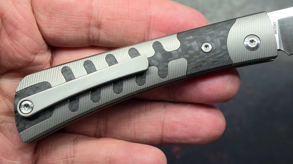 TWOSUN TS123 Slip Joint Titanium Carbon Fiber Inlay Handle M390 Blade