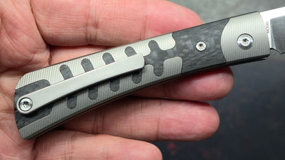 TWOSUN TS123 Slip Joint Titanium Carbon Fiber Inlay Handle M390 Blade