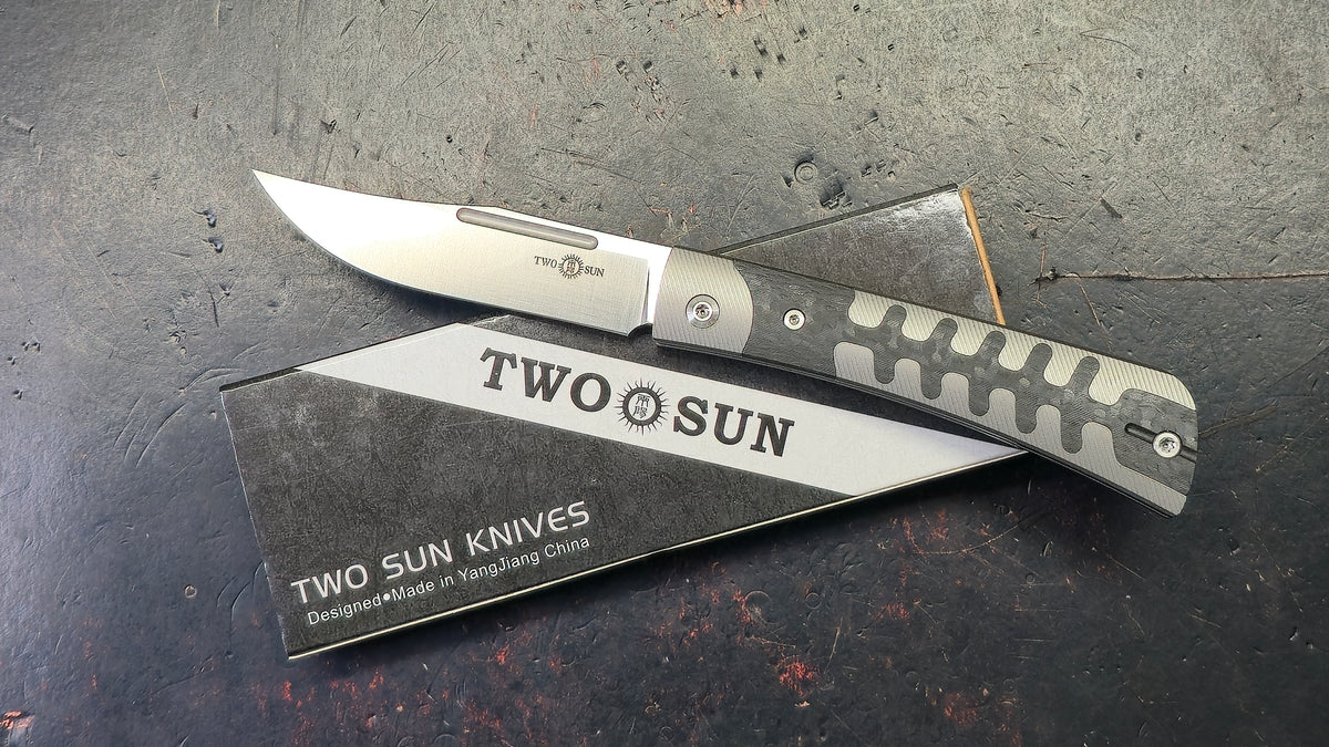 TWOSUN TS123 Slip Joint Titanium Carbon Fiber Inlay Handle M390 Blade
