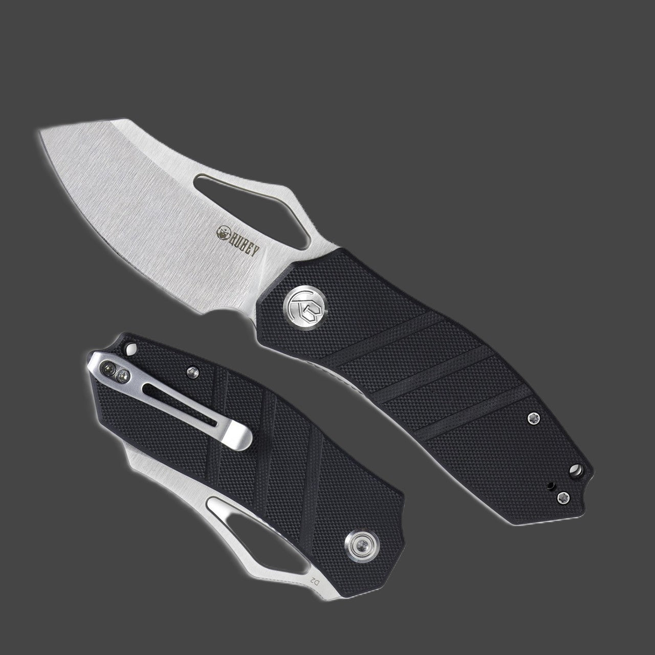 Kubey Folding Knife Black G10 Handle Satin or Black Stonewash D2