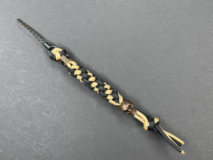 Custom Knife Lanyard – Black & Gold Paracord with Handmade Skull Bead