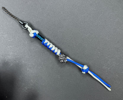 Custom Knife Lanyard – Blue & White Paracord with Intricate Tiger Bead